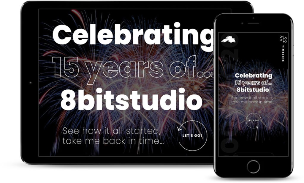 8bitstudio anniversary site showcased on a tablet and iphone