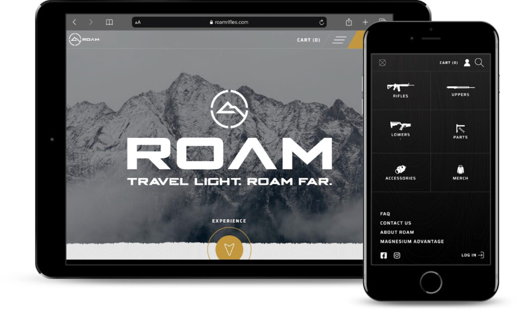 Roam site showcased on a tablet and iphone